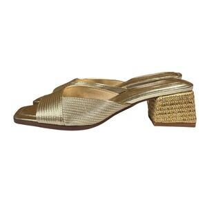 Chinese Laundry Women's Gold Criss Cross Block Heel Mules Sandals Party SZ 6 1/2